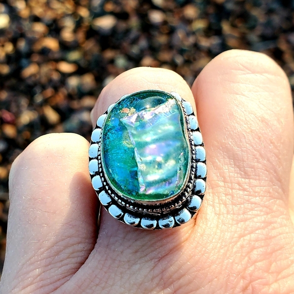 New Dichroic Glass Silver Ring. - Picture 3 of 7